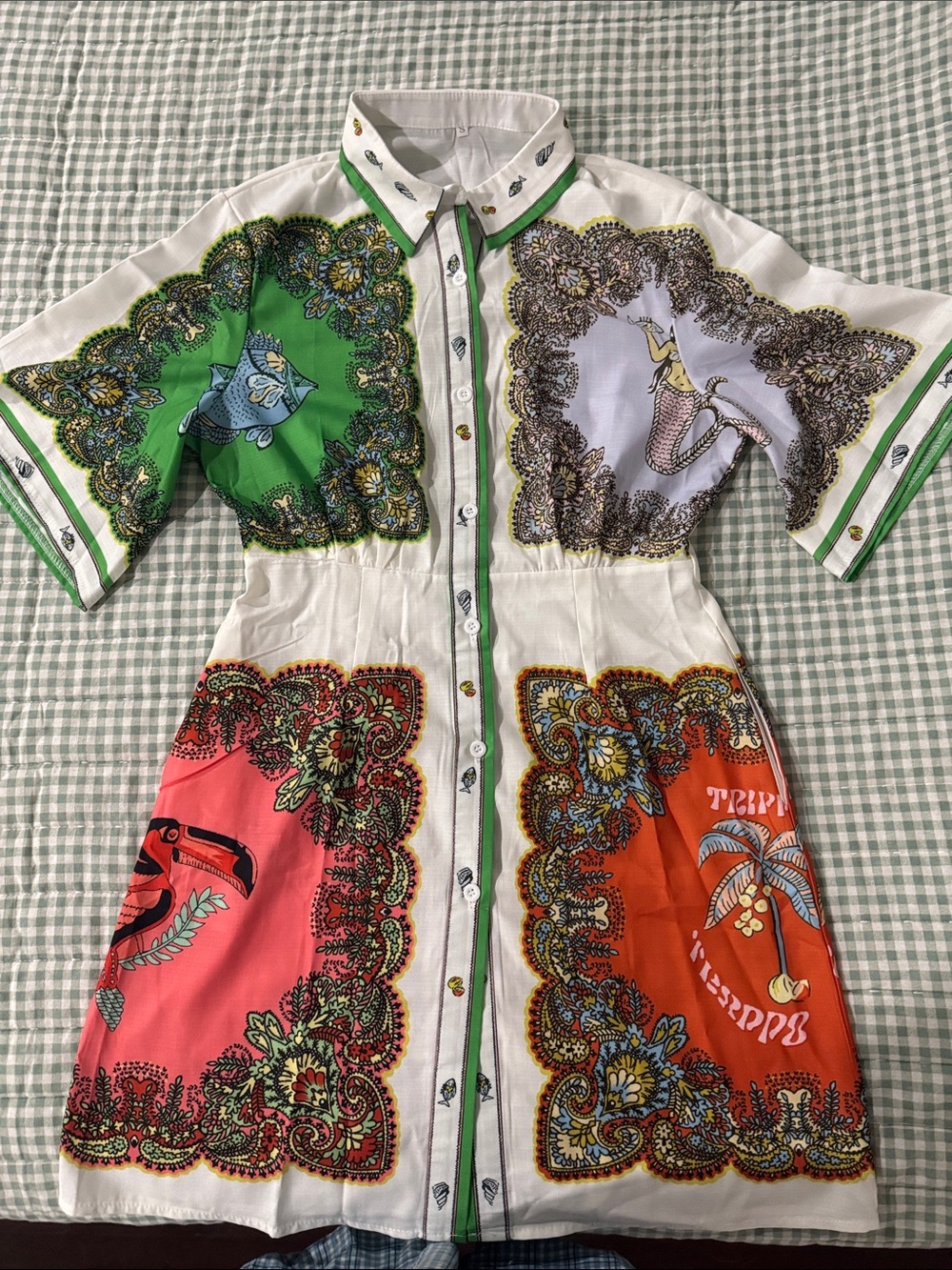 Button-Front Mixed Color Mini Dress - Picture 12 of 12